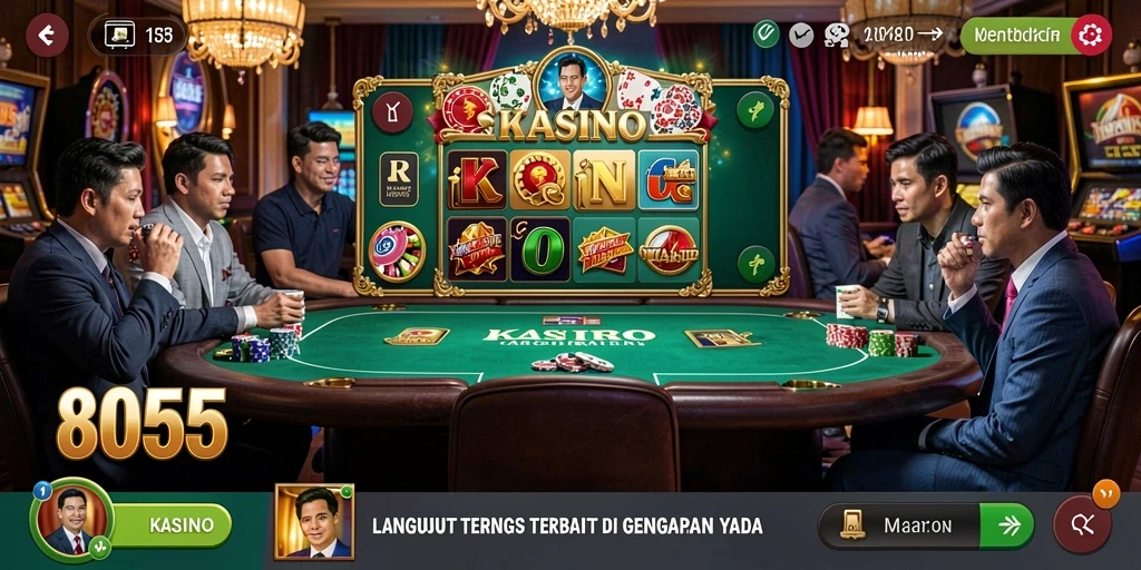 Screenshot 8055 menampilkan dealer langsung yang menghibur di meja permainan.