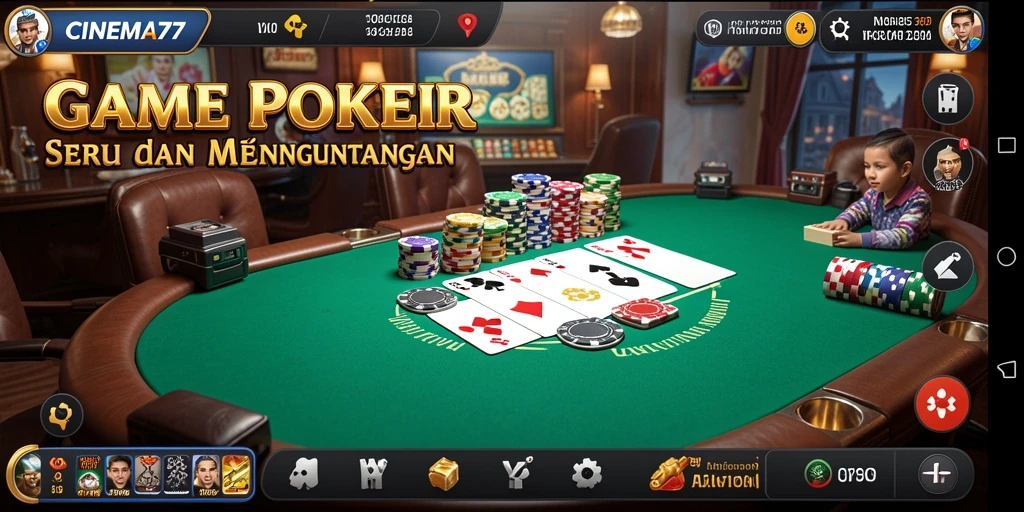 Screenshot gameplay CINEMA77 yang menampilkan suasana poker yang seru.