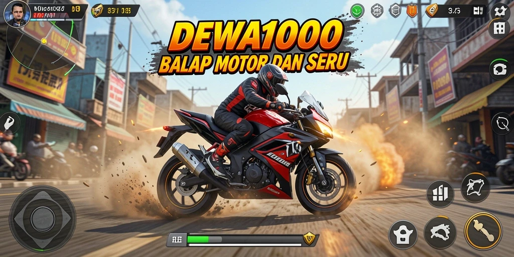 Tampilan gameplay seru dalam balapan motor di DEWA1000.