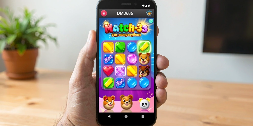 Screenshot DMD686 menampilkan gameplay seru di dunia Match-3.