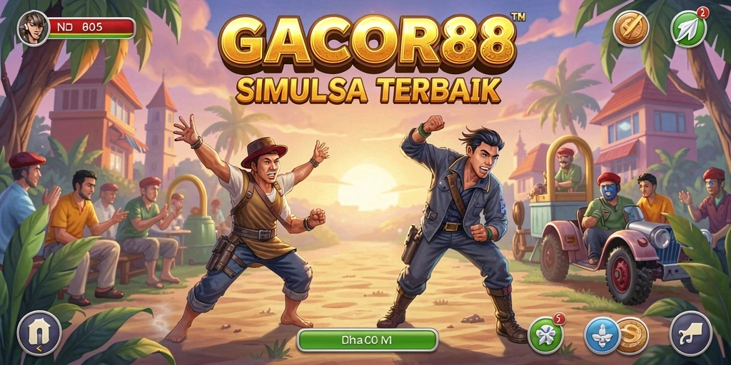Screenshot menunjukkan gameplay GACOR88 yang penuh warna dan interaksi sosial.