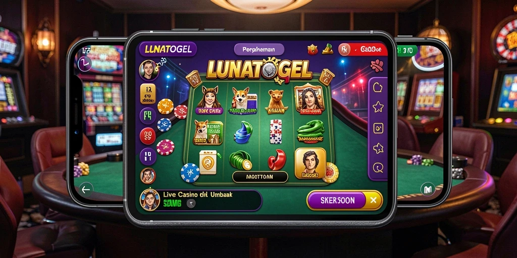 Screenshot LUNATOGEL menampilkan dealer profesional dan gameplay Live Casino yang seru.