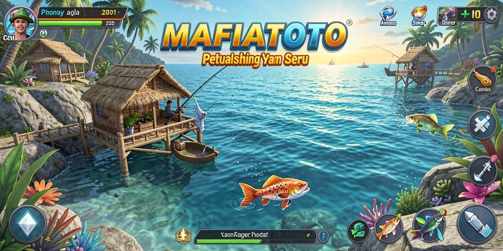 Screenshot gameplay MAFIATOTO menampilkan petualangan memancing yang mendebarkan.