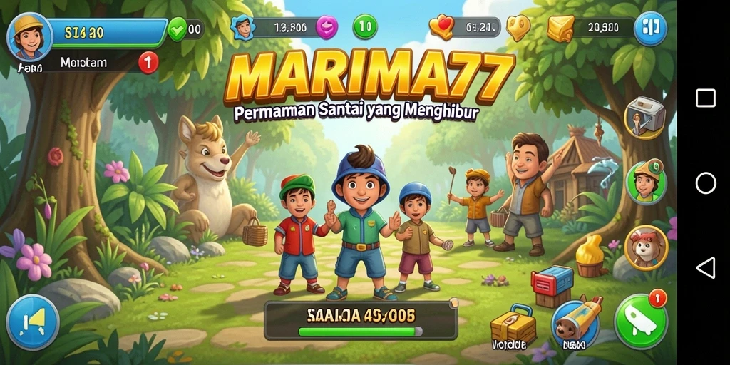 Tampilan gameplay <strong>MARIMA77</strong> yang ceria dan menghibur.