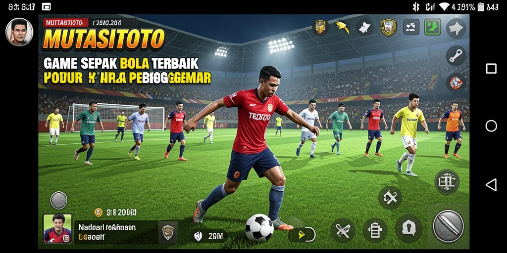 Tampilan pertandingan dalam game sepak bola yang mendebarkan.