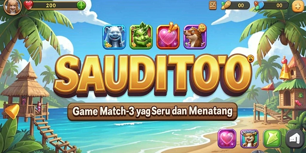 Tampilan gameplay seru di SAUDITOTO dengan tantangan match-3.