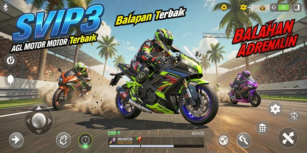 Gameplay mendebarkan dalam balapan motor yang seru.