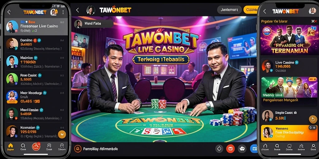 Screenshot TAWONBET menampilkan dealer live yang profesional dan gameplay menarik.