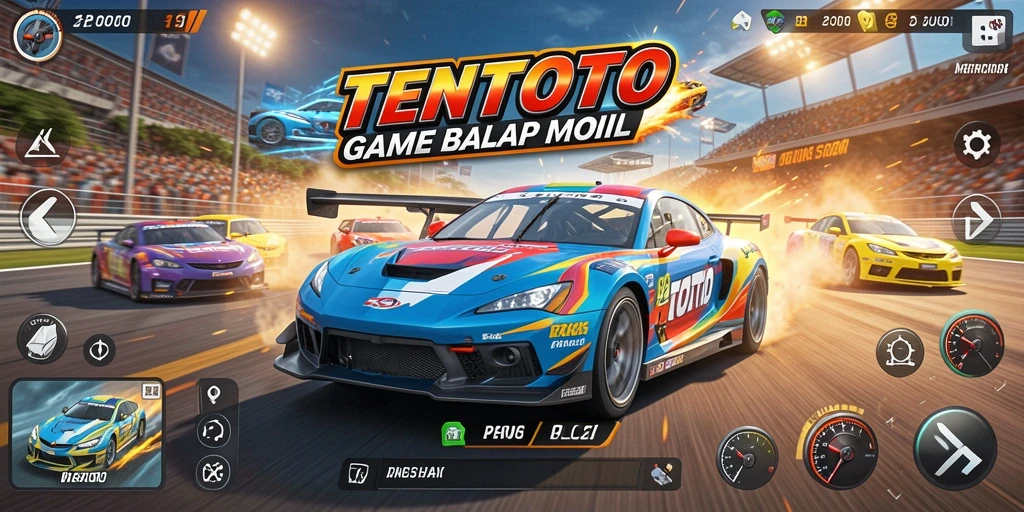 Screenshot utama TENTOTO menampilkan aksi balap yang seru dan mendebarkan.